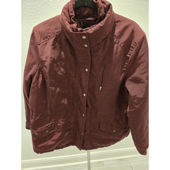 Talbots XLP Red/Burgundy 80% Down Jacket Parka Zip Snap Closure Y2K Cargo - Picture 2 of 13